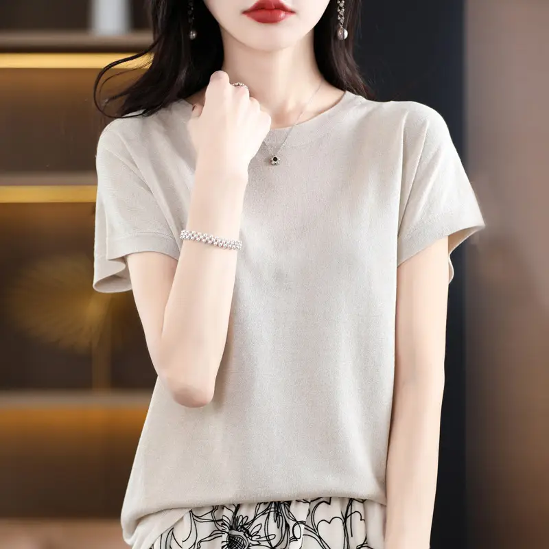Women Green Knitted T-Shirt 2025 Summer - Image 11