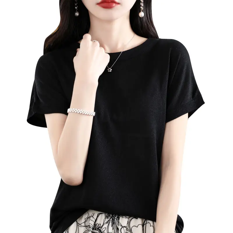 Women Green Knitted T-Shirt 2025 Summer - Image 12