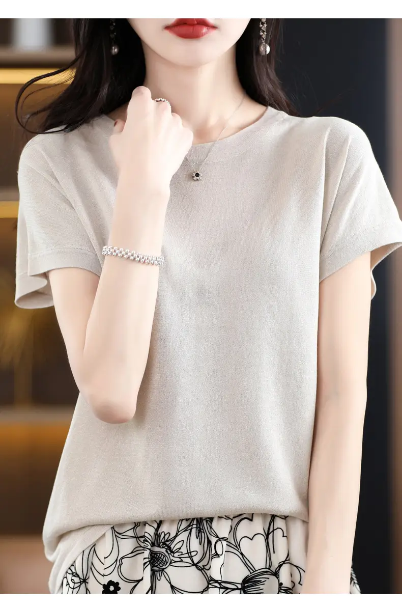 Women Green Knitted T-Shirt 2025 Summer — feature 10