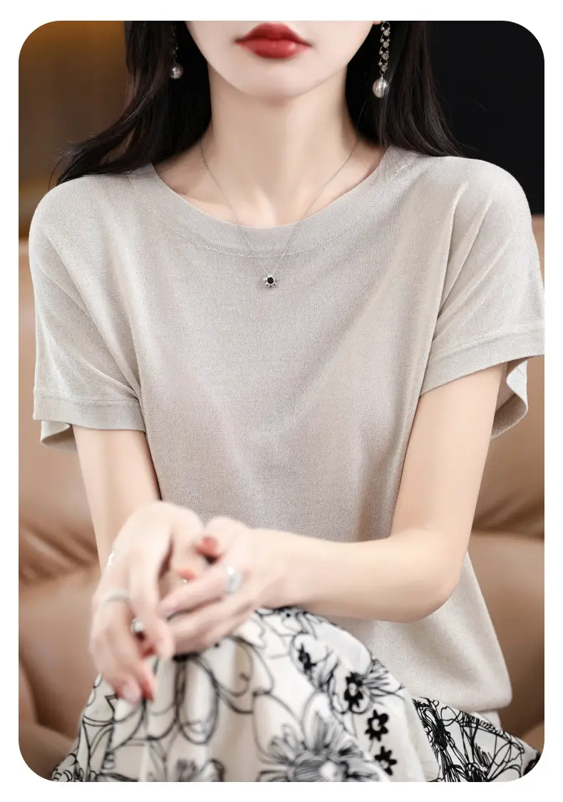 Women Green Knitted T-Shirt 2025 Summer — feature 11