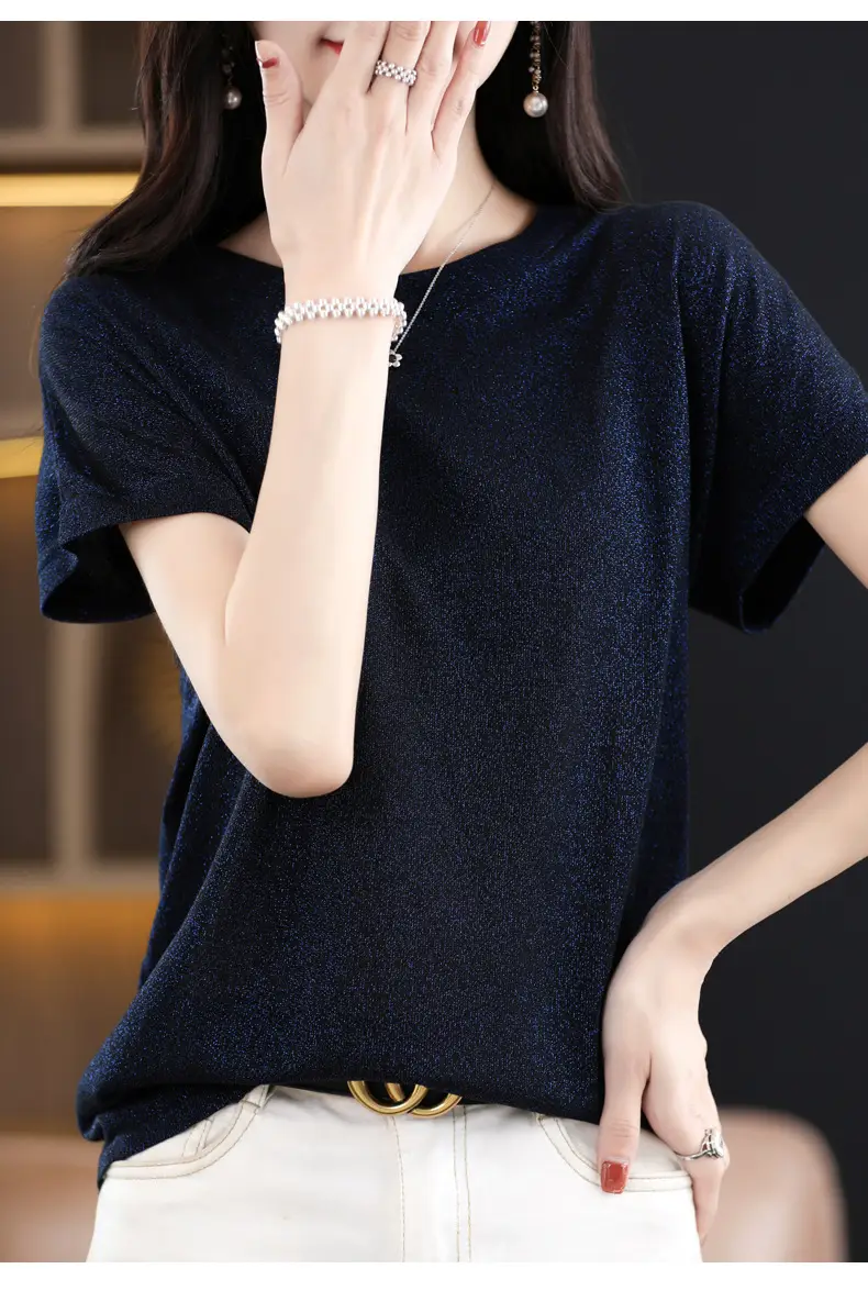 Women Green Knitted T-Shirt 2025 Summer — feature 13