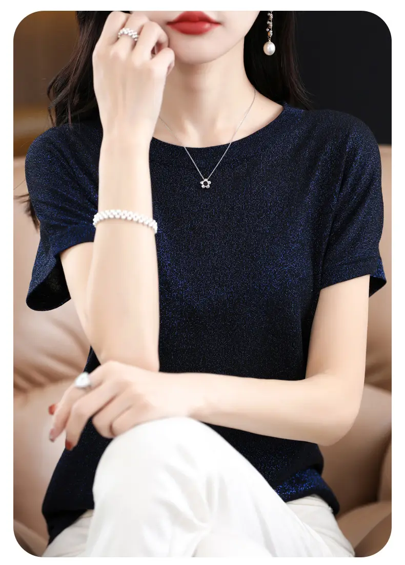 Women Green Knitted T-Shirt 2025 Summer — feature 14