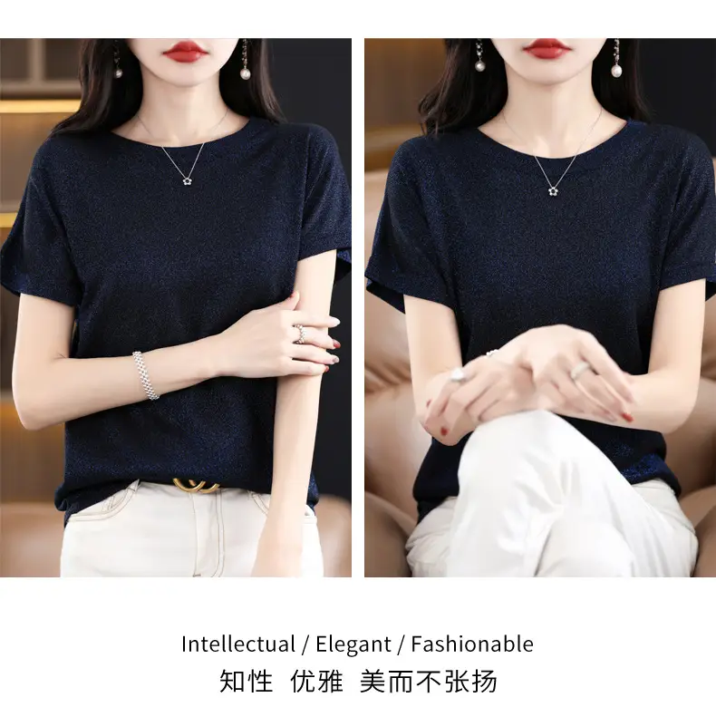 Women Green Knitted T-Shirt 2025 Summer — feature 15