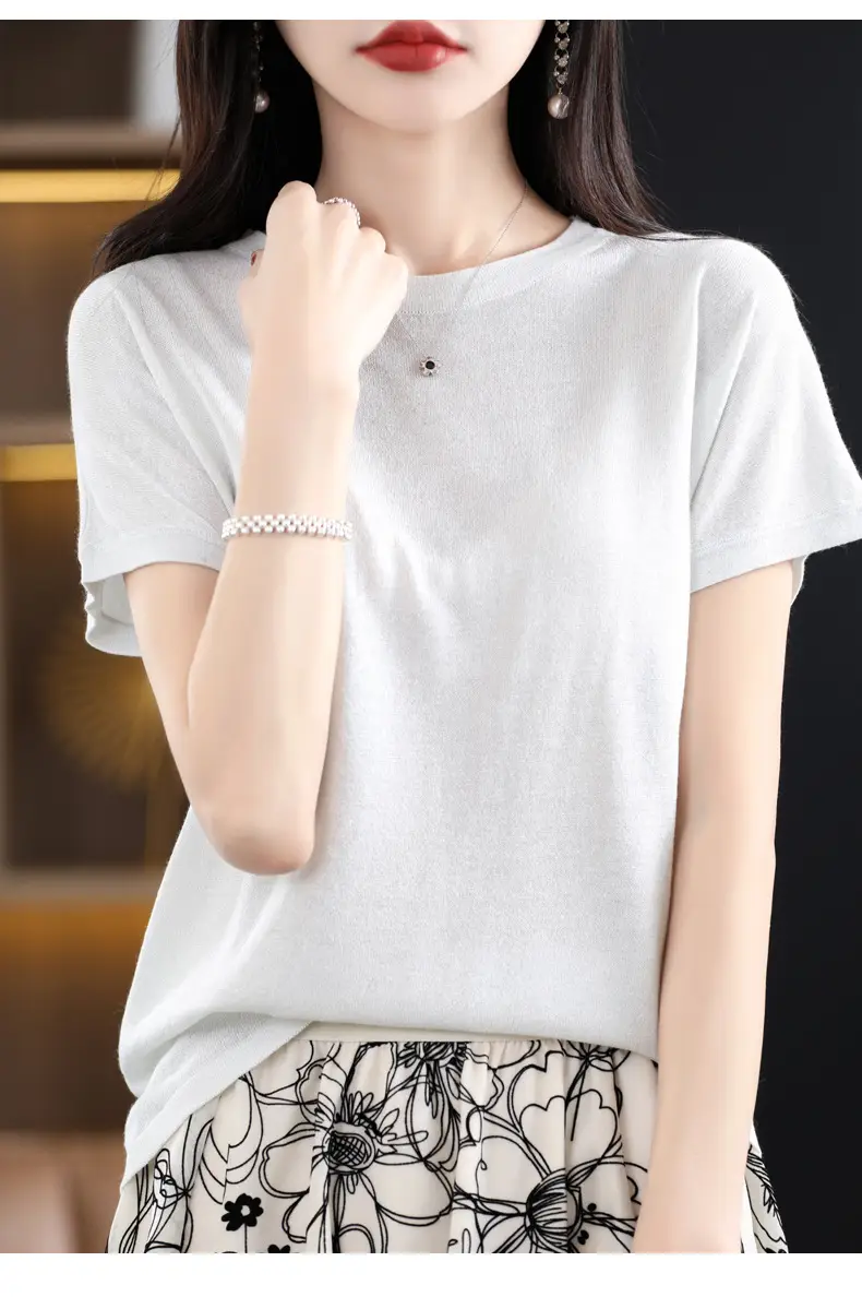 Women Green Knitted T-Shirt 2025 Summer — feature 16
