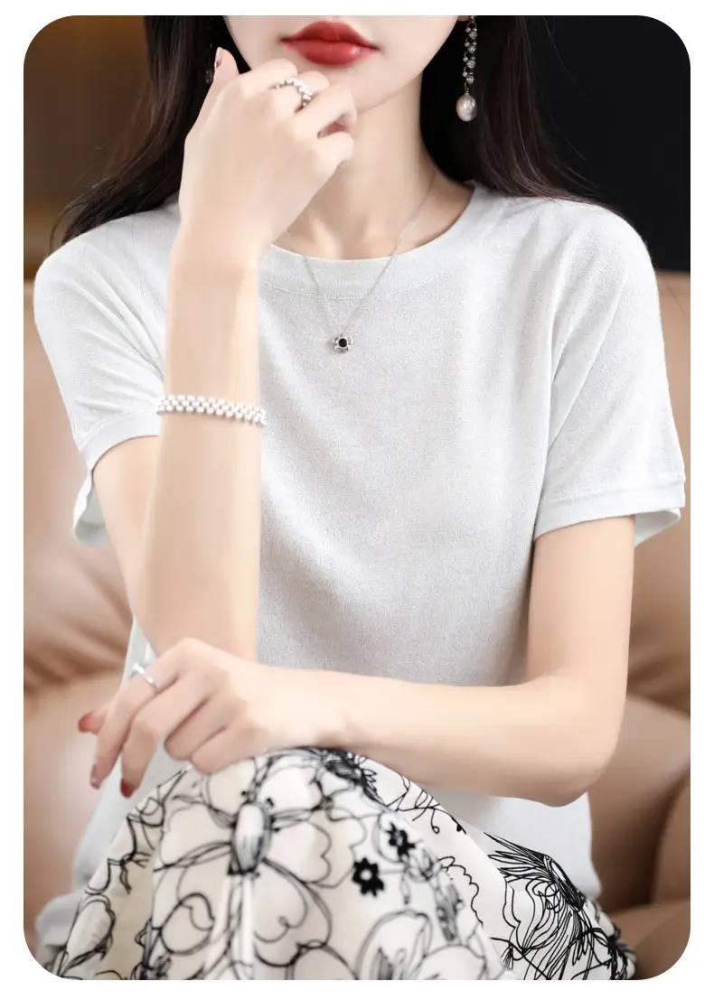 Women Green Knitted T-Shirt 2025 Summer — feature 17