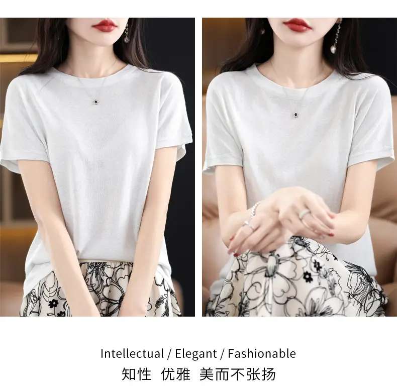 Women Green Knitted T-Shirt 2025 Summer — feature 18