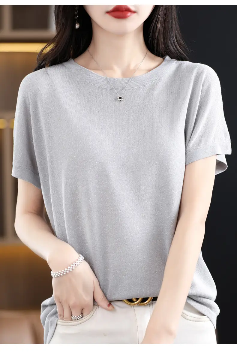 Women Green Knitted T-Shirt 2025 Summer — feature 22