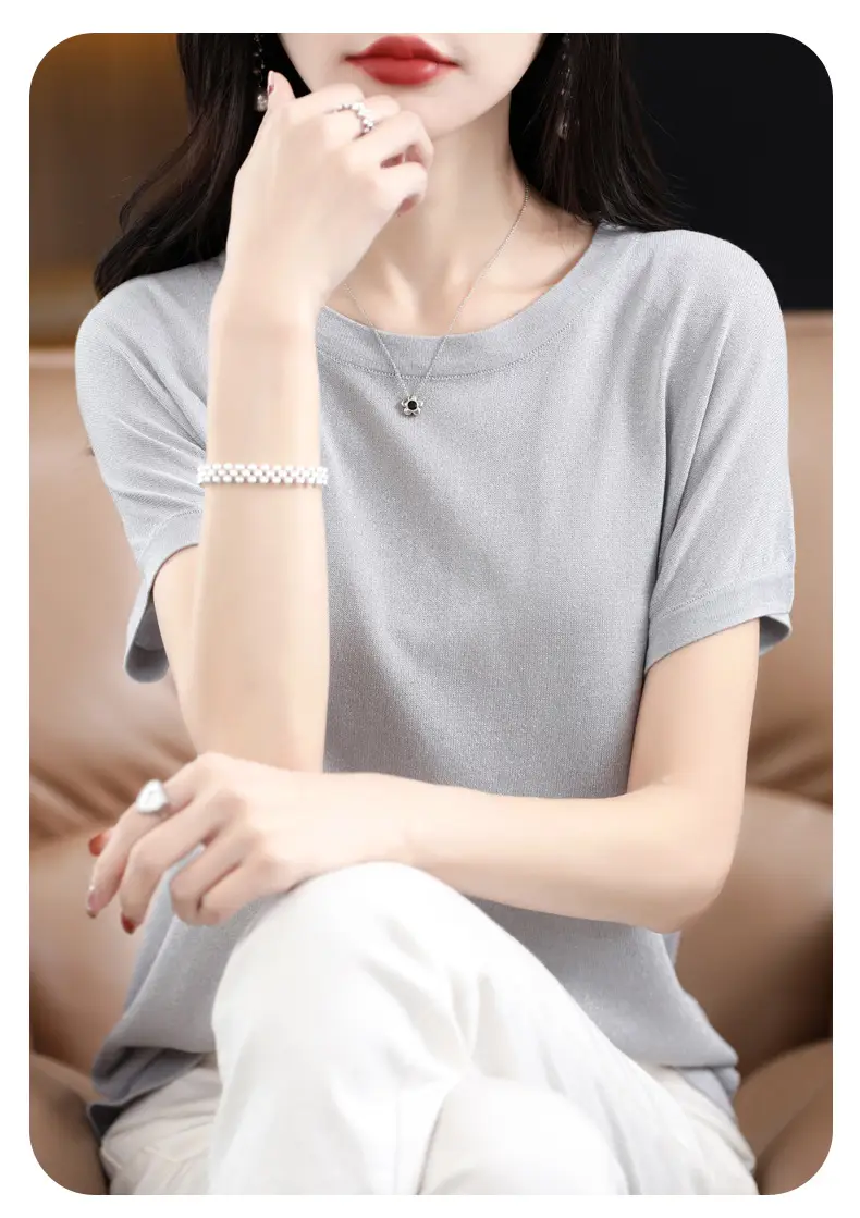 Women Green Knitted T-Shirt 2025 Summer — feature 23