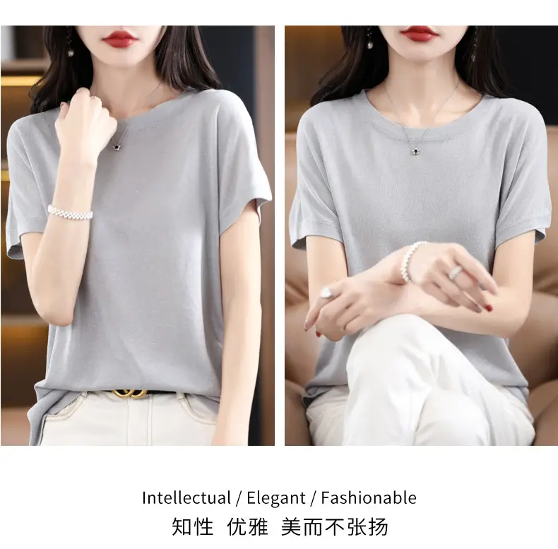 Women Green Knitted T-Shirt 2025 Summer — feature 24