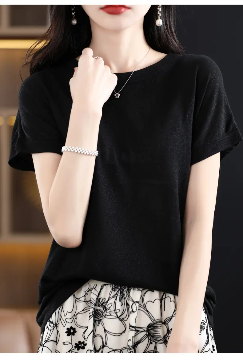 Women Green Knitted T-Shirt 2025 Summer — feature 25