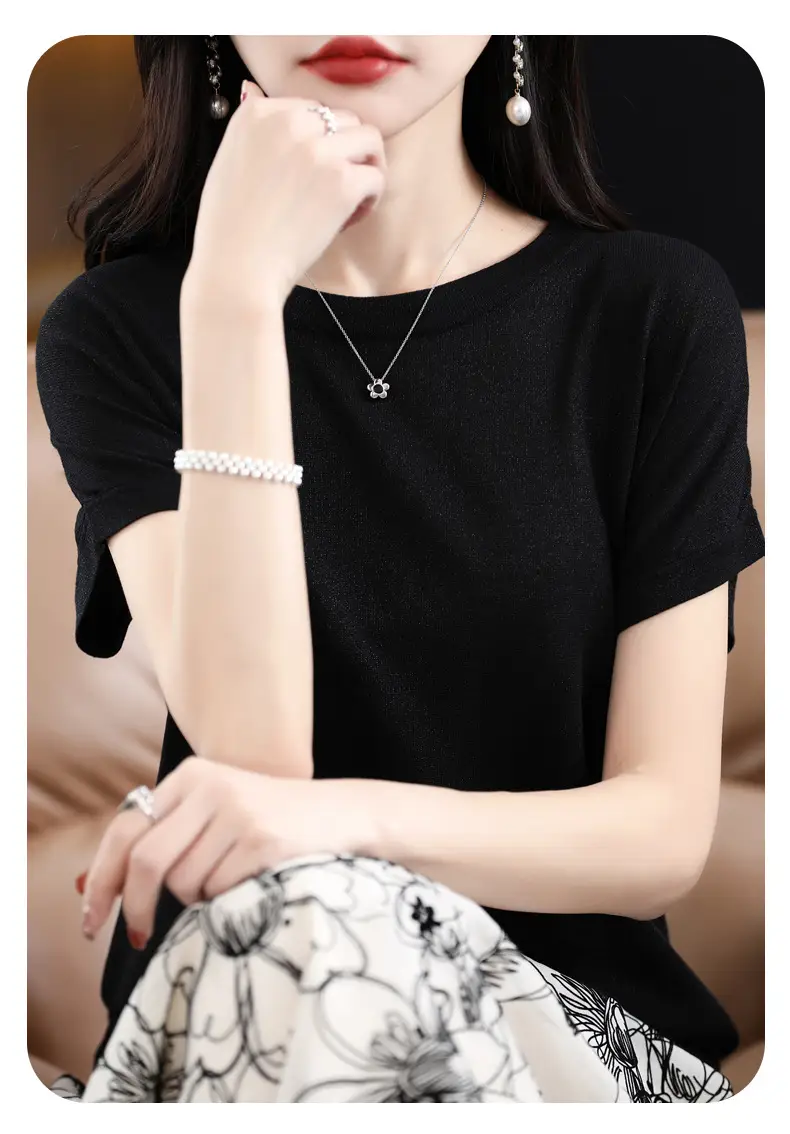 Women Green Knitted T-Shirt 2025 Summer — feature 26