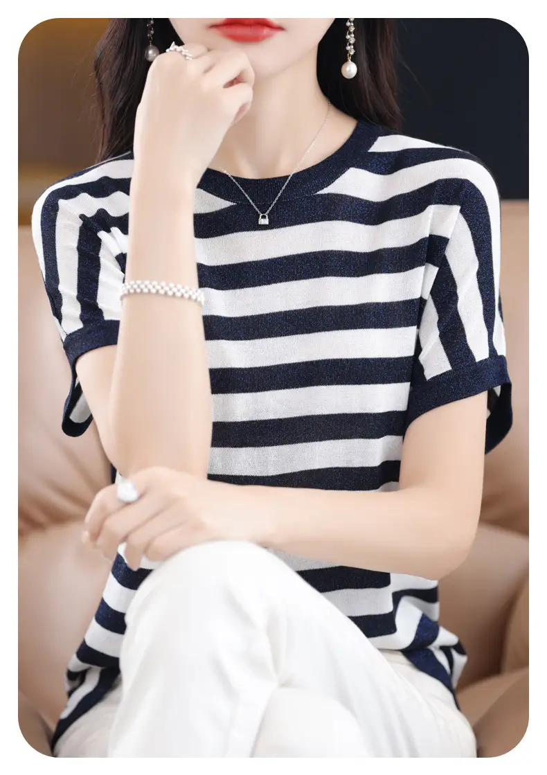 Women Green Knitted T-Shirt 2025 Summer — feature 8