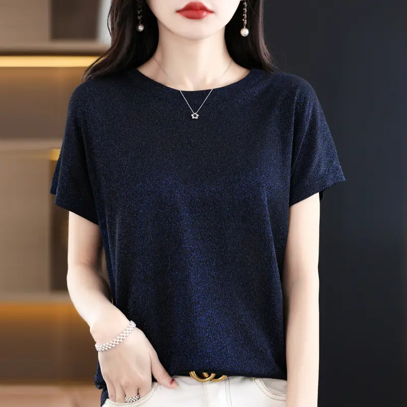 Women Green Knitted T-Shirt 2025 Summer - Image 4