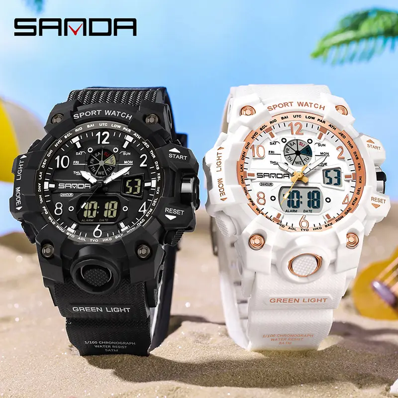 Sanda Digital Display Sport Watch White Rose Gold - Image 96