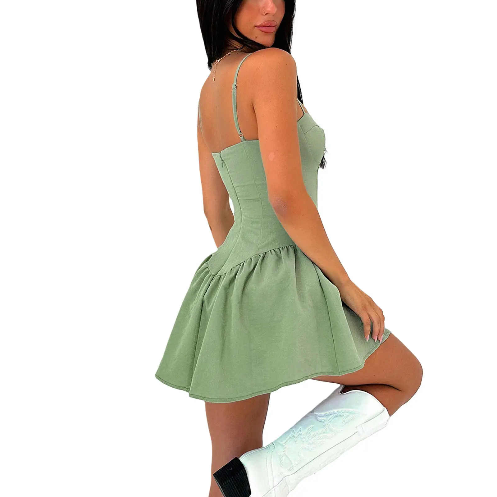 Black Ruffle Short Skirt Bra Style Dress for Women — feature 14
