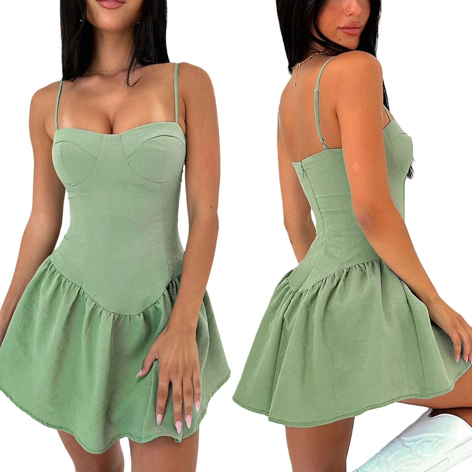 Black Ruffle Short Skirt Bra Style Dress for Women — feature 15