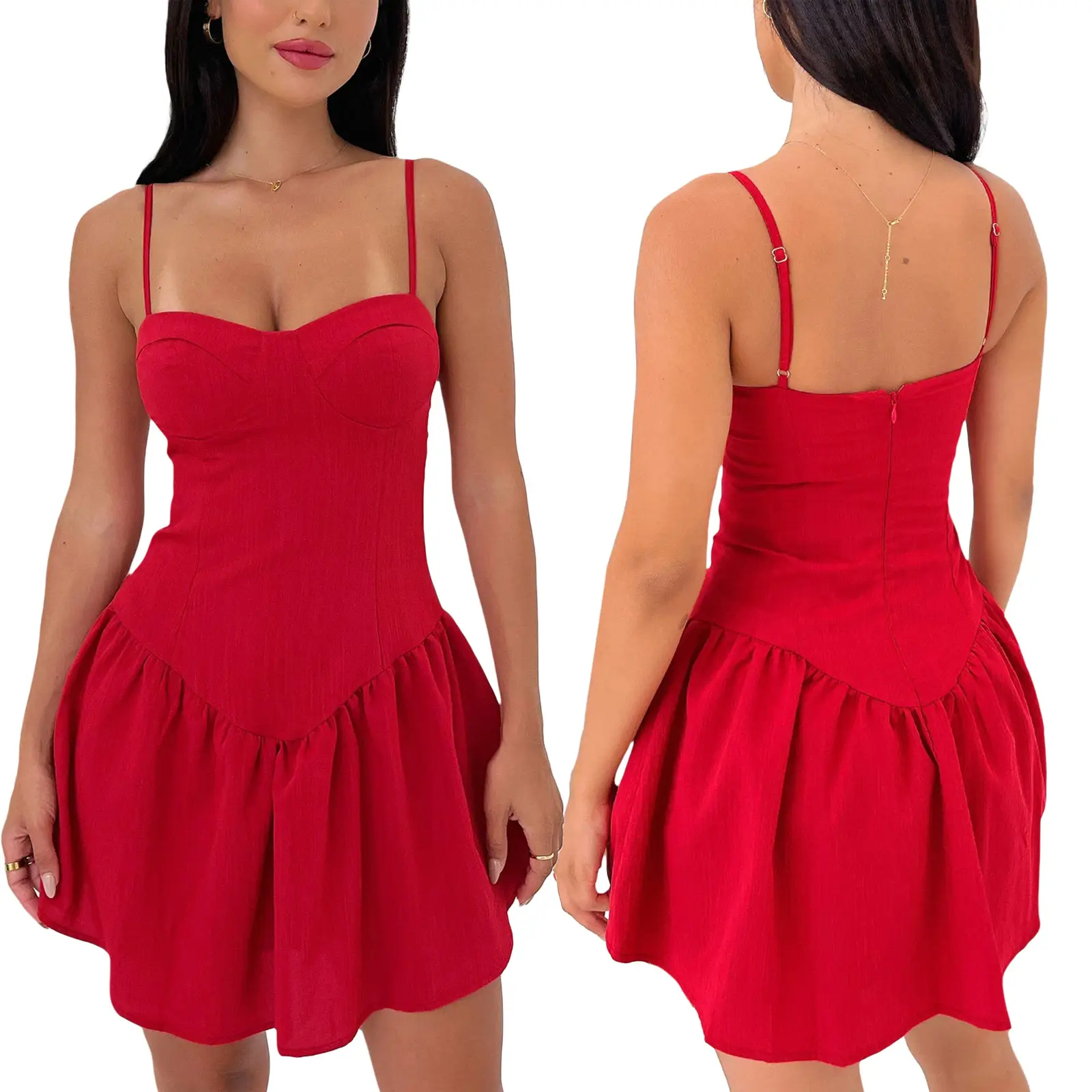 Black Ruffle Short Skirt Bra Style Dress for Women — feature 3