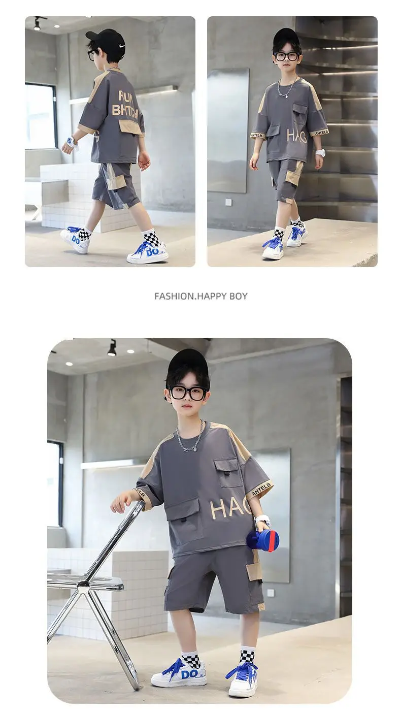 Boys Run Bhtch Grey Shorts Set Medium Large — feature 8