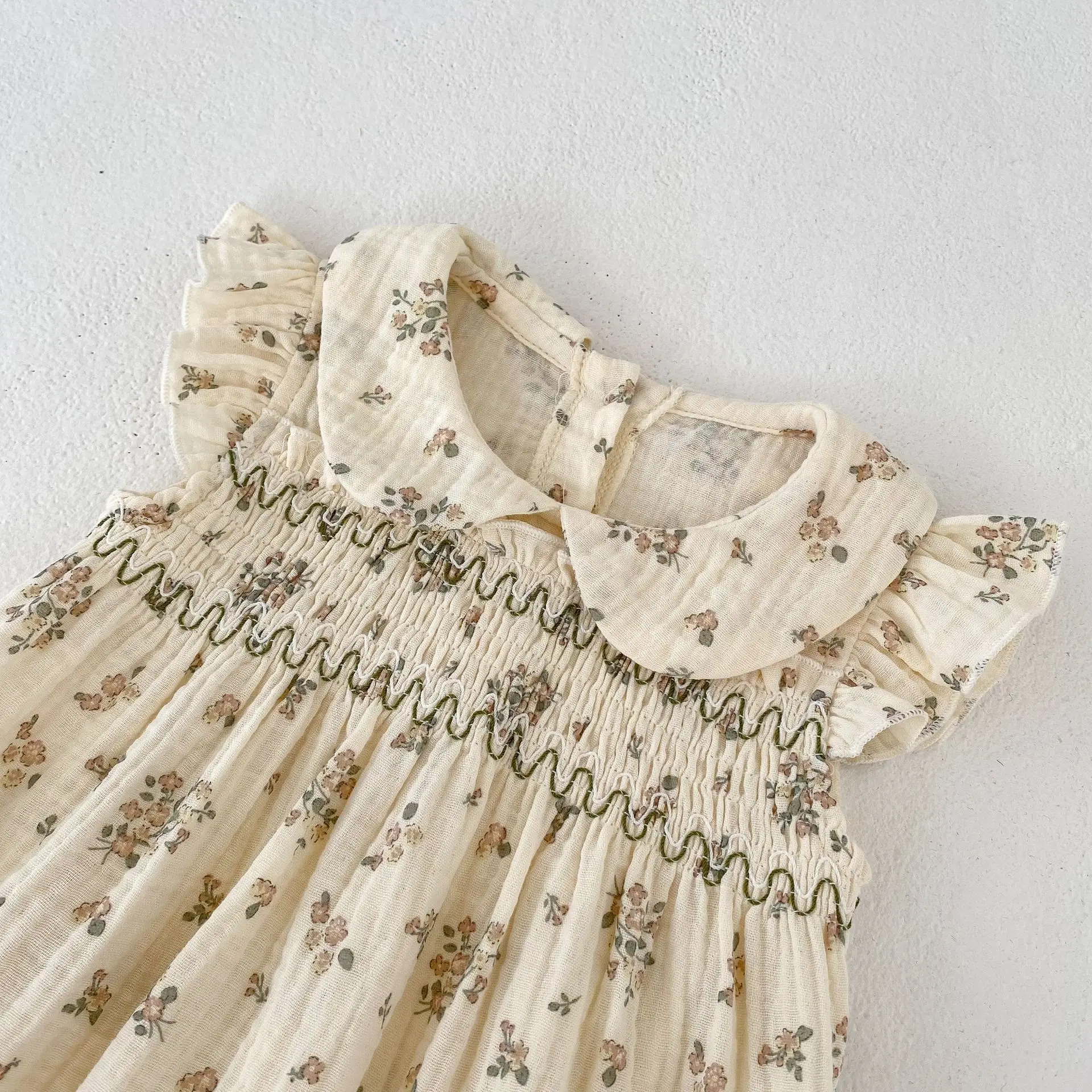 Baby Girl Siamese Floral Collar Dress with Flying Sleeve - Image 5