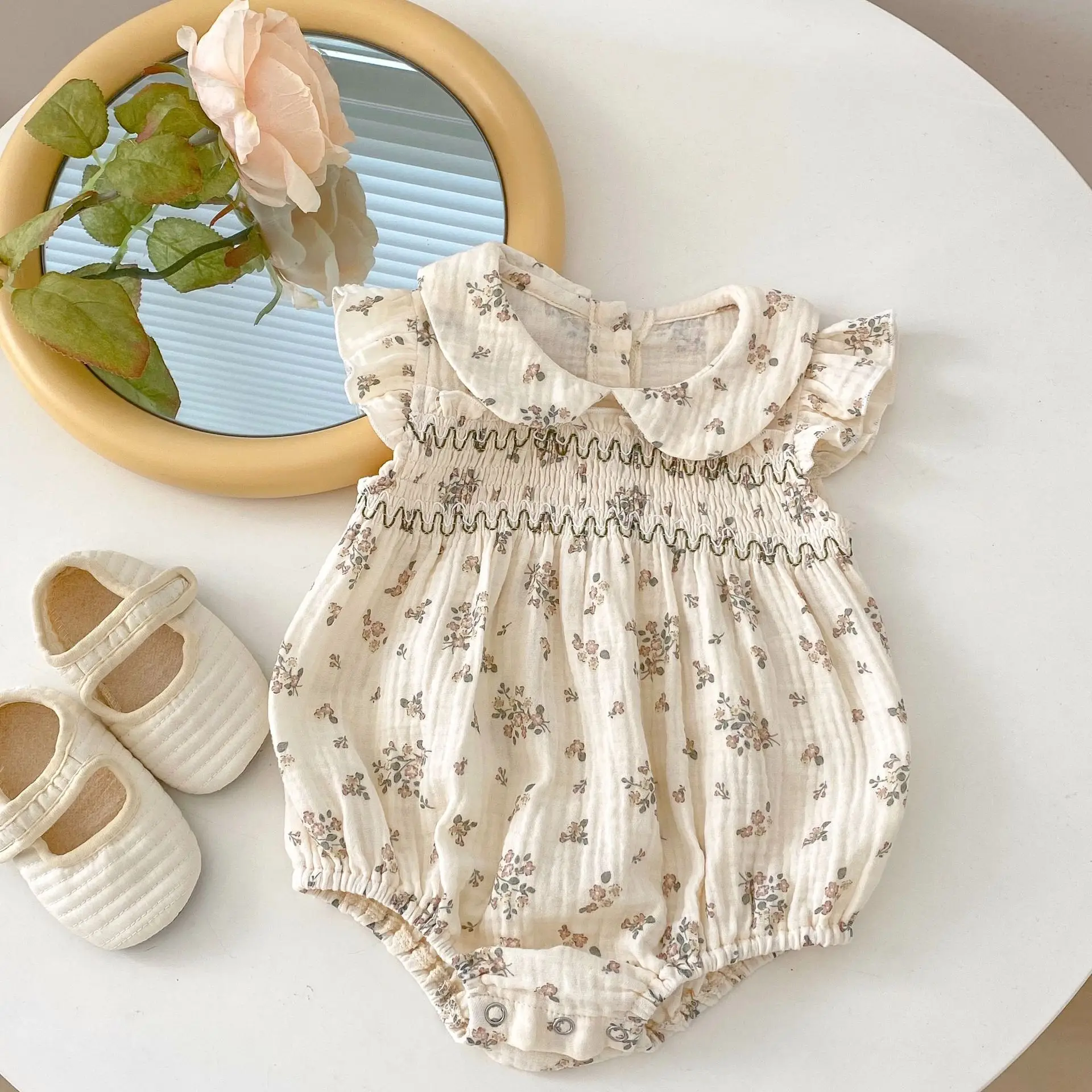 Baby Girl Siamese Floral Collar Dress with Flying Sleeve — feature 7
