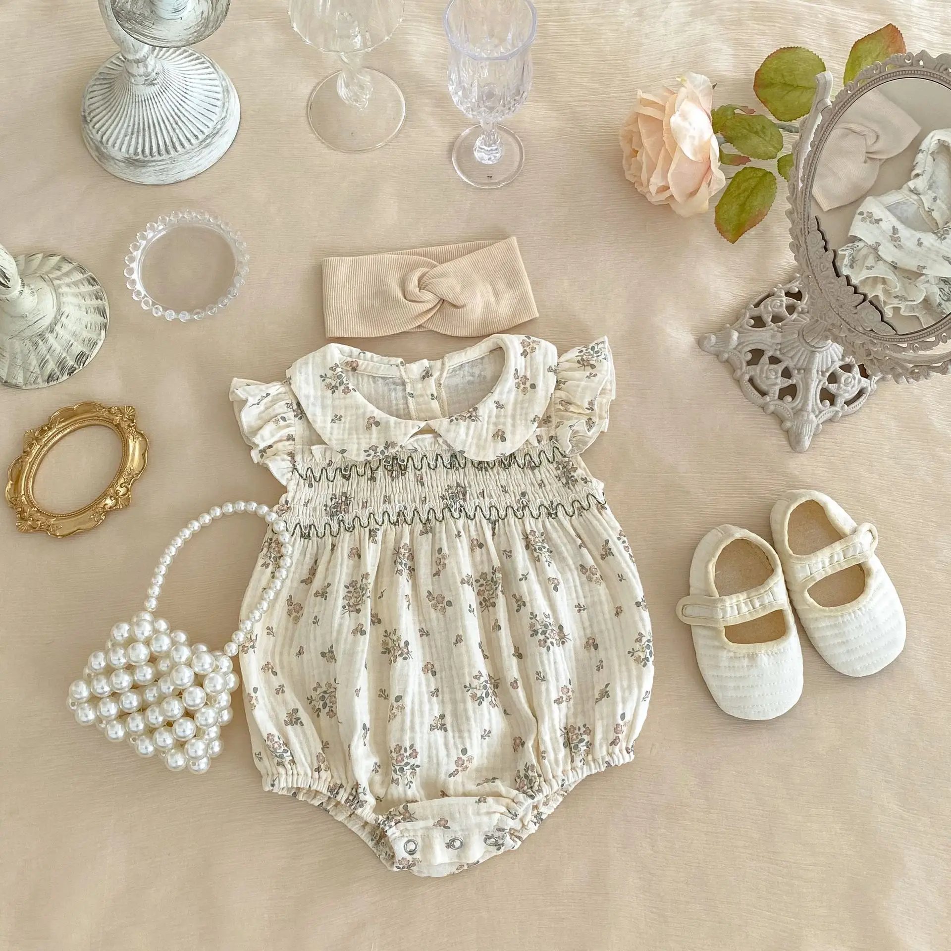 Baby Girl Siamese Floral Collar Dress with Flying Sleeve — feature 8