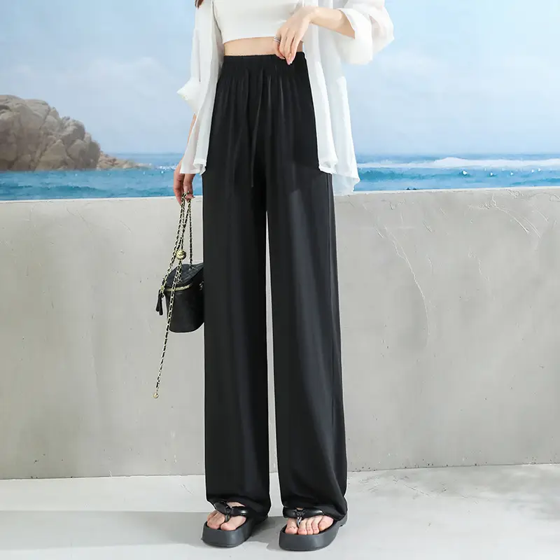Women Ice Silk Sunscreen Pants High Waist Casual Loose Wide Leg - Image 15