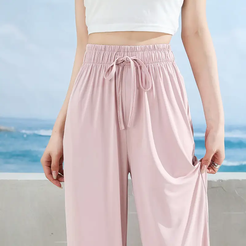 Women Ice Silk Sunscreen Pants High Waist Casual Loose Wide Leg - Image 16