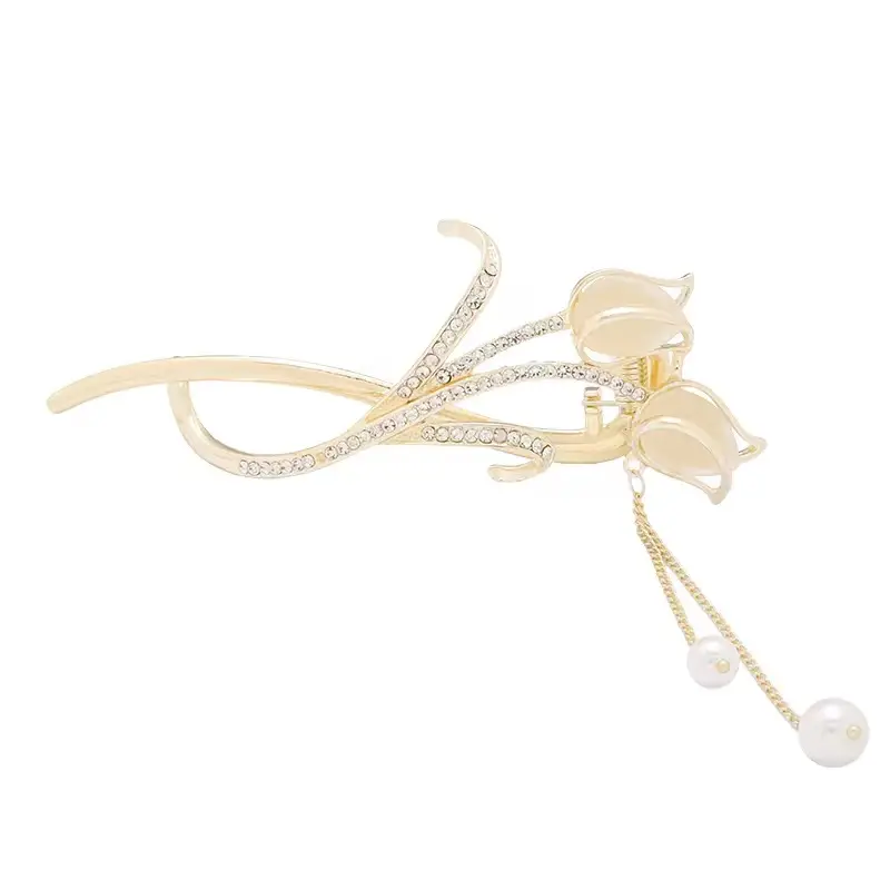 Elegant Cat's Eye Tulip Hairpin Clip with Pearl Drop