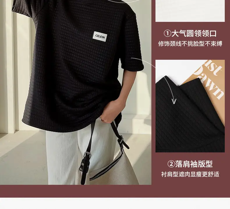 Women Wafflet T-Shirt Black Loose Fit Summer — feature 11