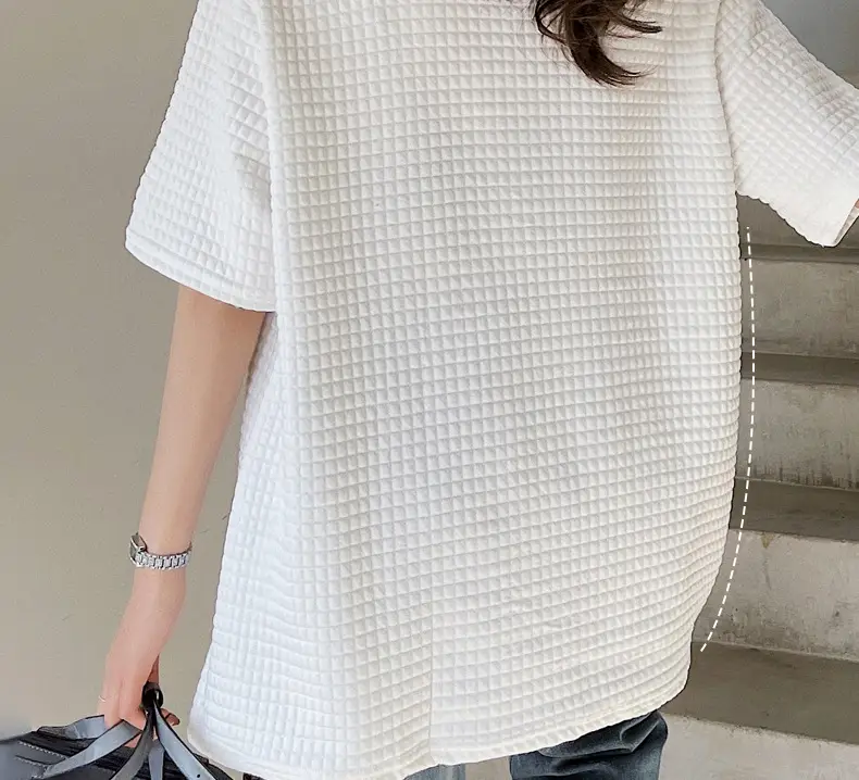 Women Wafflet T-Shirt Black Loose Fit Summer — feature 14