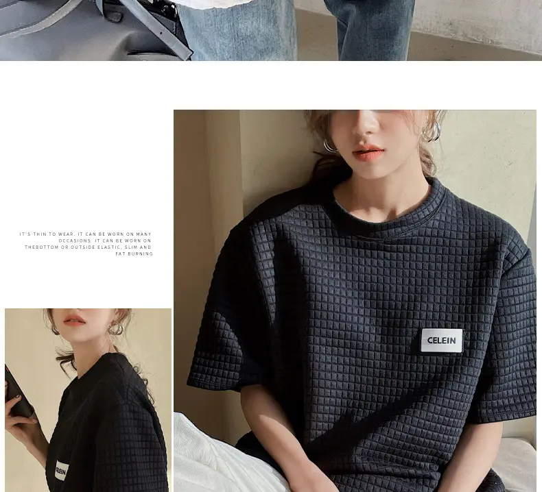 Women Wafflet T-Shirt Black Loose Fit Summer — feature 15