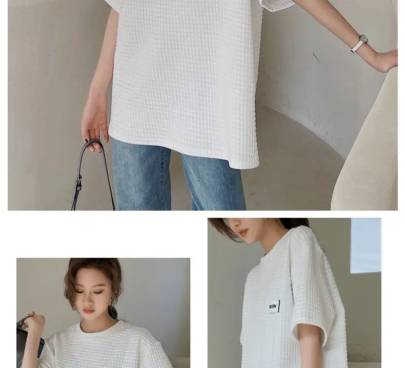 Women Wafflet T-Shirt Black Loose Fit Summer — feature 19