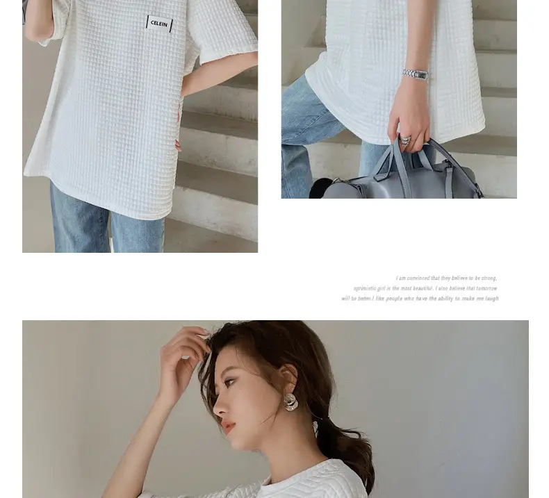 Women Wafflet T-Shirt Black Loose Fit Summer — feature 20