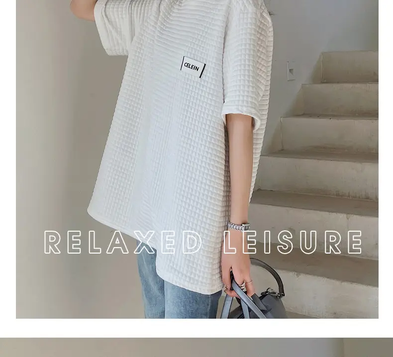 Women Wafflet T-Shirt Black Loose Fit Summer — feature 21