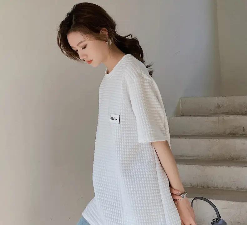 Women Wafflet T-Shirt Black Loose Fit Summer — feature 22