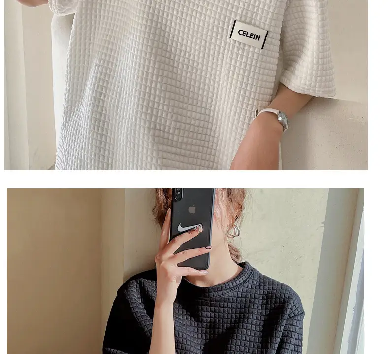 Women Wafflet T-Shirt Black Loose Fit Summer — feature 24