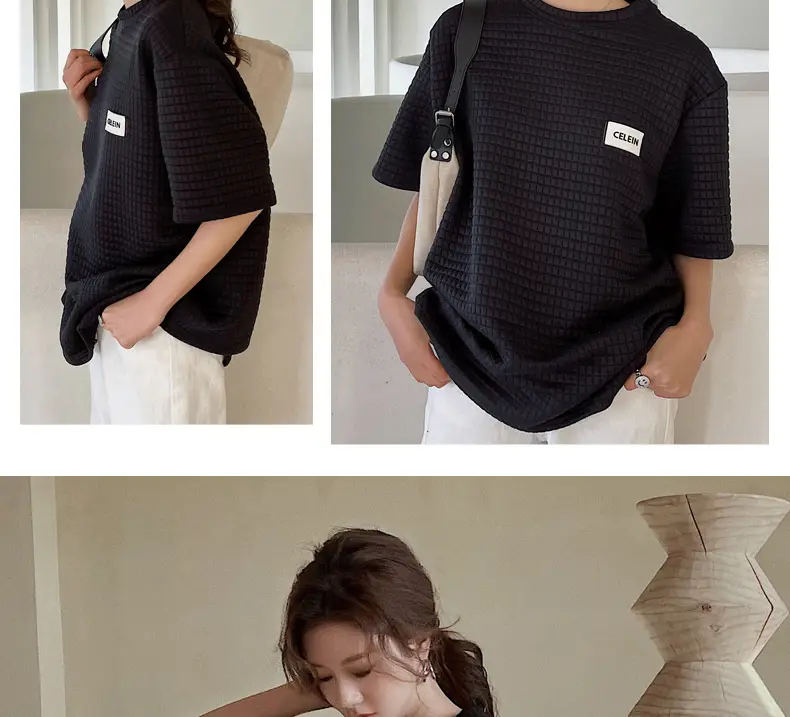 Women Wafflet T-Shirt Black Loose Fit Summer — feature 27