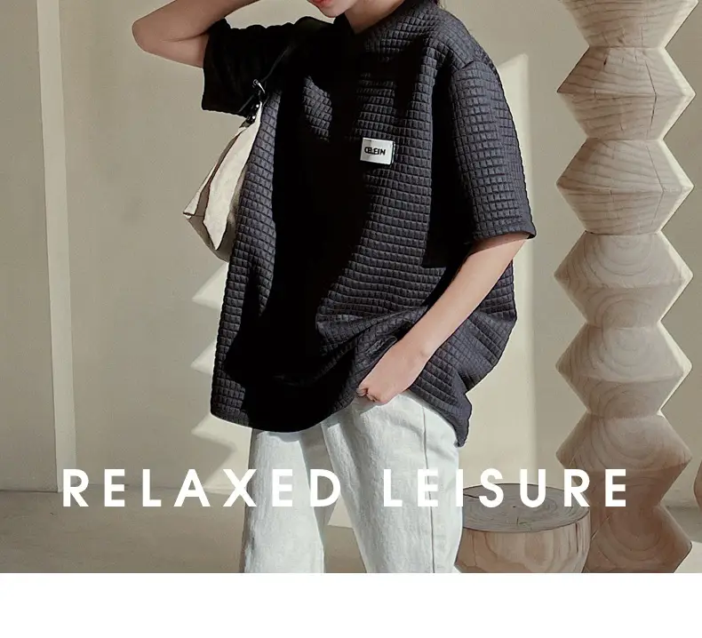 Women Wafflet T-Shirt Black Loose Fit Summer — feature 28