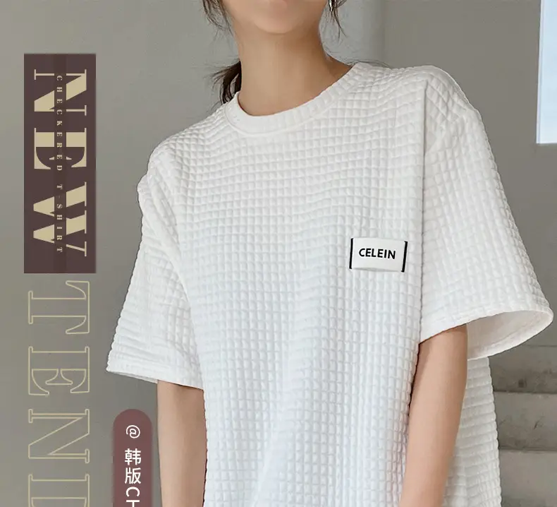 Women Wafflet T-Shirt Black Loose Fit Summer — feature 3