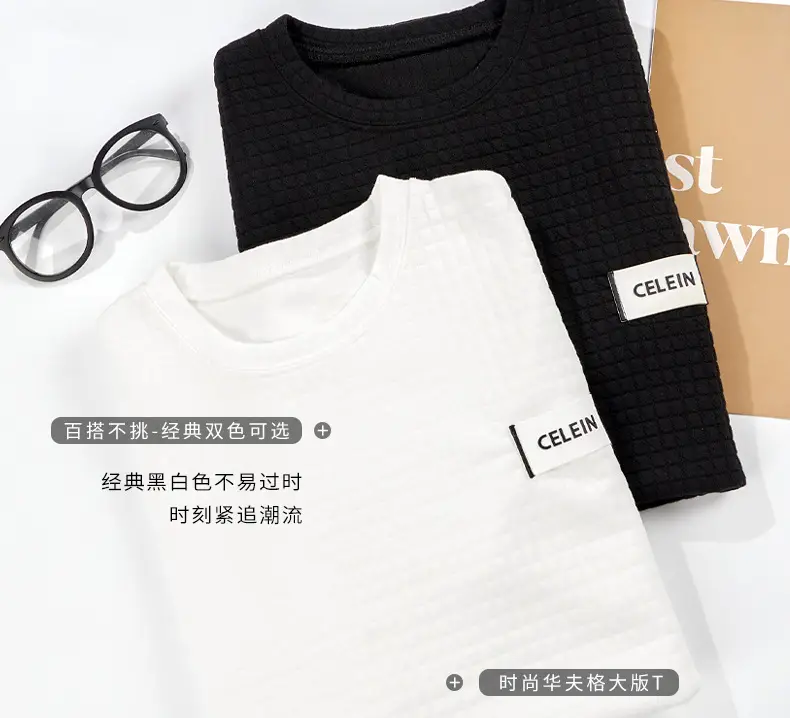 Women Wafflet T-Shirt Black Loose Fit Summer — feature 9