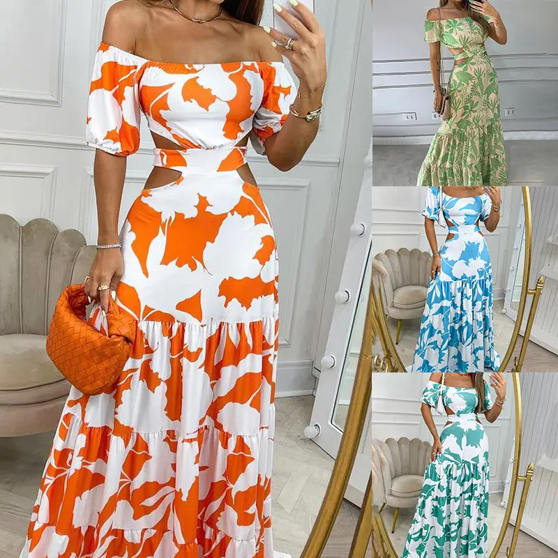 Green Printed Ruffled Spring Dress for Women - Image 5