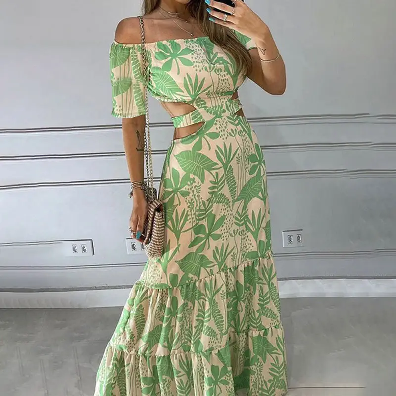Green Printed Ruffled Spring Dress for Women — feature 36