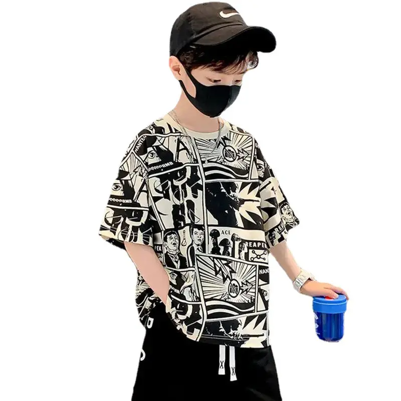 2025 Kids Cartoon Print Short Sleeve T-Shirt Green Black - Image 7