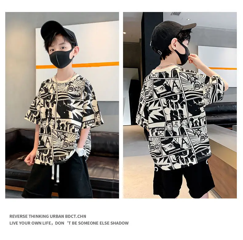 2025 Kids Cartoon Print Short Sleeve T-Shirt Green Black — feature 12