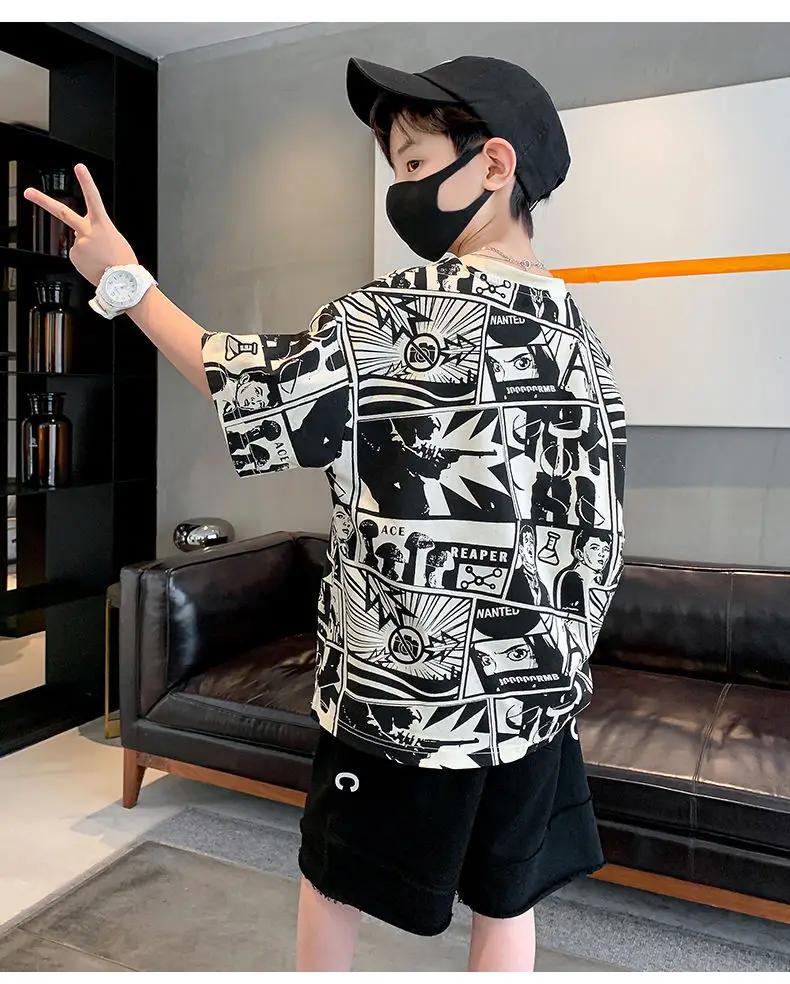 2025 Kids Cartoon Print Short Sleeve T-Shirt Green Black — feature 13