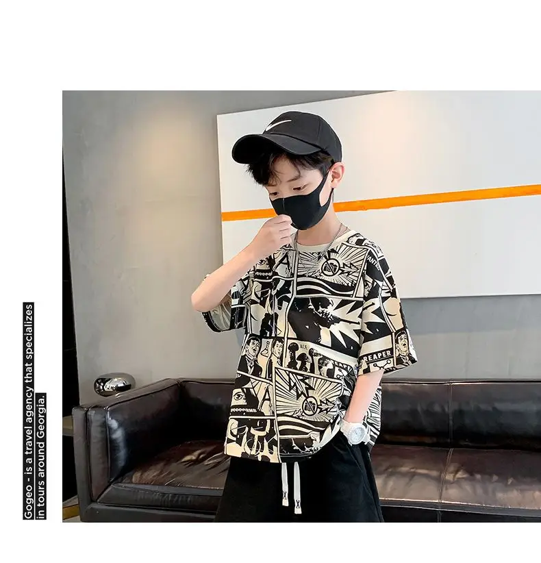 2025 Kids Cartoon Print Short Sleeve T-Shirt Green Black — feature 14