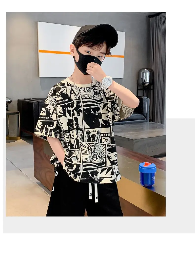 2025 Kids Cartoon Print Short Sleeve T-Shirt Green Black — feature 7