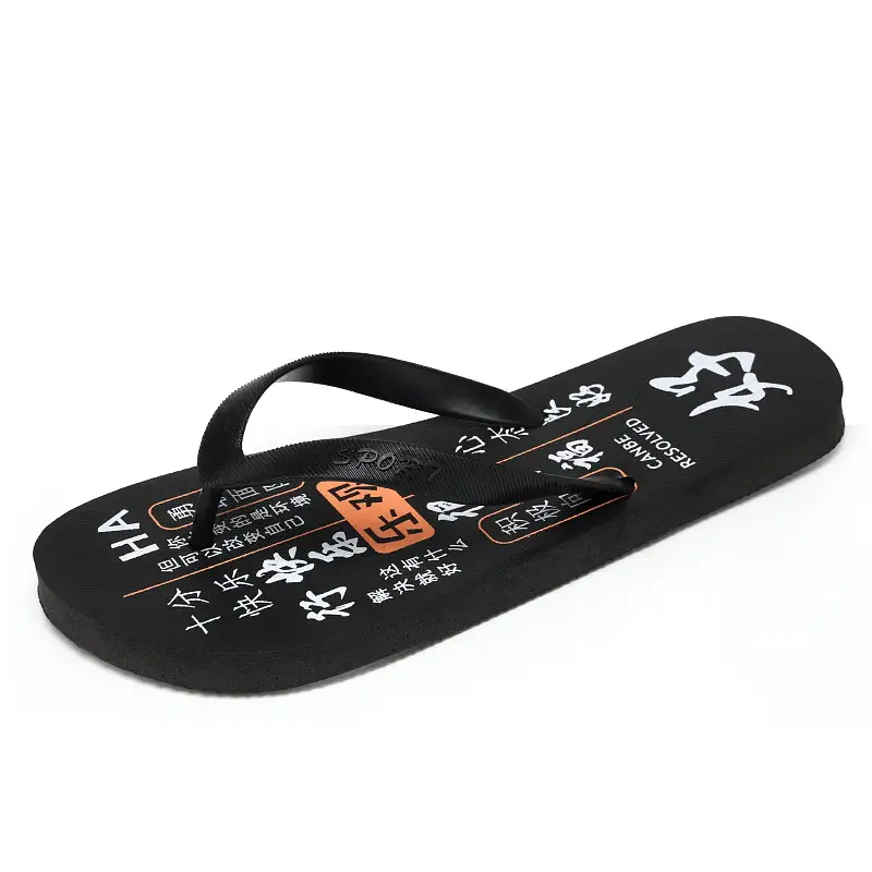 Men Black Hair Flip Flops Summer Sandals