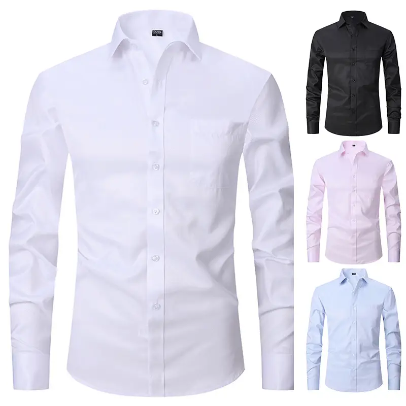 Men's Lavender Cotton Button-Up Shirt Long Sleeve - Image 15