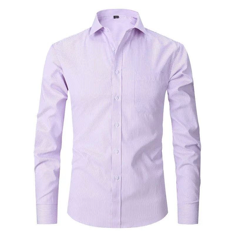 Men's Lavender Cotton Button-Up Shirt Long Sleeve - Image 10